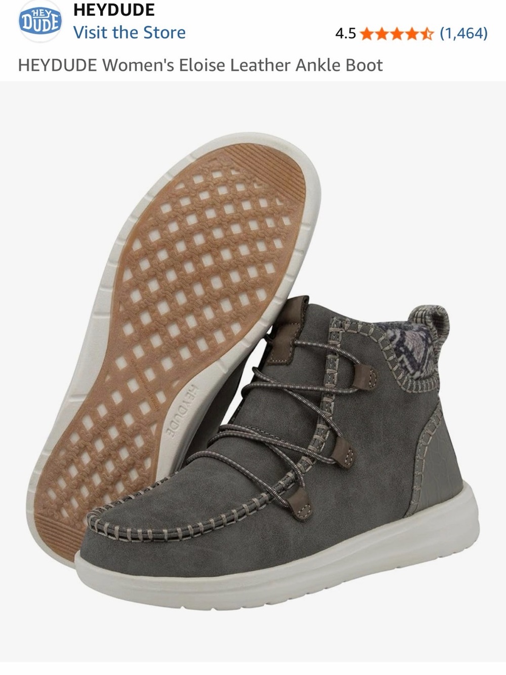 Hey Dude Dudes Shoes Eloise Granite Grey High-Top Boots Slip On NWT 7